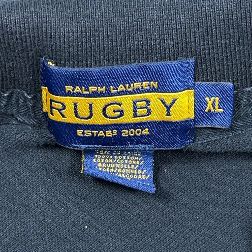 Vintage Ralph Lauren Rugby Polo Shirt Men XL Black White Big Kicker Crest Patch - Picture 4 of 12